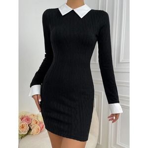 🌹HP!! 🌹 NWT Contrast Trim Keyhole Back Black Bodycon Mini Dress Size Small 🌸